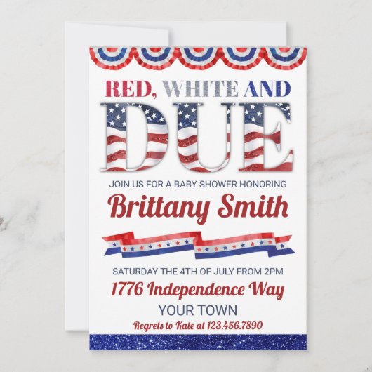 赤い白と7月4日が予定 招待状 (正面)