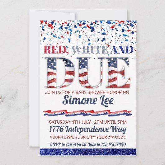 赤い白と7月4日の赤ちゃんシャワー 招待状 (正面)