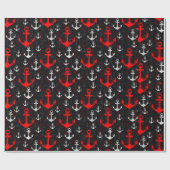 赤い白のいかり（黒い背景） ラッピングペーパー (フラット)