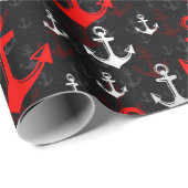 赤い白のいかり（黒い背景） ラッピングペーパー (ロールコーナー)