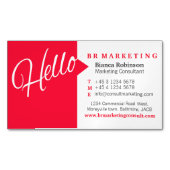 赤い白のこんにちはスピーチの引用文の名刺 マグネット名刺 (正面)