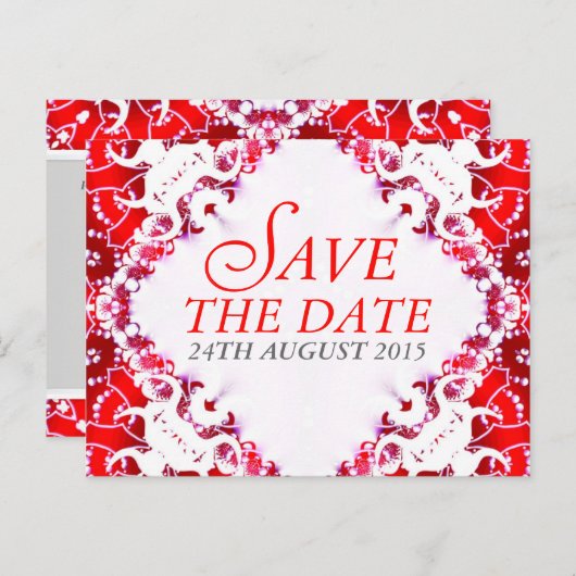 赤い白のろうけつ染め日付はがきを保存 案内ポストカード (正面/裏面)