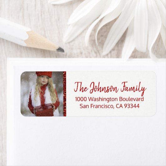 赤い白のクリスマス追加PHOTO差出人住所 ラベル (インサイチュ)