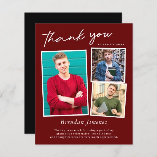 赤い白のスクリプト3写真卒業ありがとう (正面/裏面)