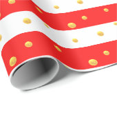 赤い白のストライプとドット ラッピングペーパー (ロールコーナー)