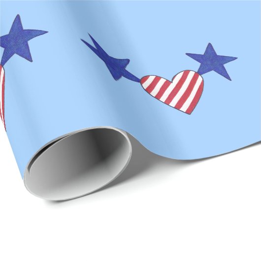 赤い白のストライプのハートのブルースターの包装紙 ラッピングペーパー (ロールコーナー)