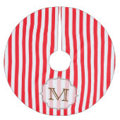 赤い白のストライプキャンデーのモノグラムのイニシャルの木のスカート ブラッシュドポリエステルツリースカート (正面)