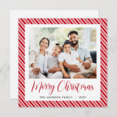 赤い白のストライプクリスマスの写真 シーズンカード (正面/裏面)