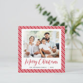 赤い白のストライプクリスマスの写真 シーズンカード (スタンド正面)