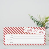赤い白のストライプクリスマスシーズンのロゴギフト証明書 (スタンド正面)