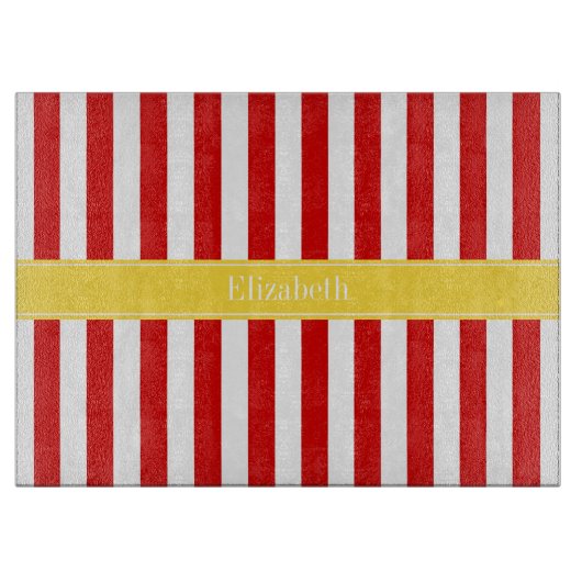 赤い白のストライプパイナップル名モノグラム カッティングボード (正面)