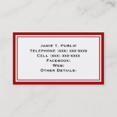 赤い白のストライプリボン、黒いリボン、金ゴールド枠のラベル 名刺 (裏面)