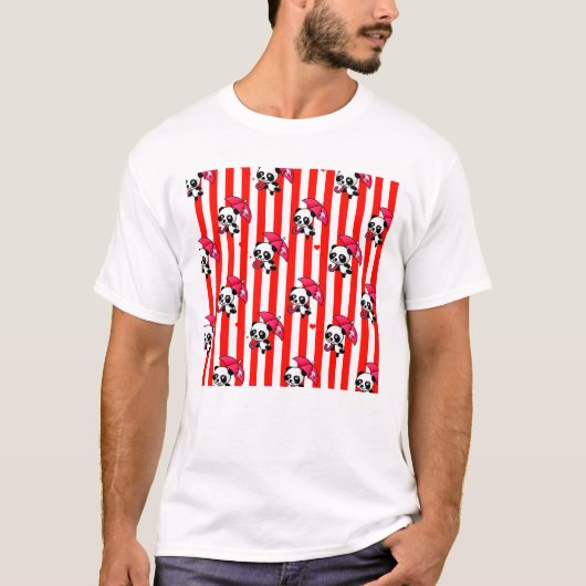 赤い白のストライプ Tシャツ (正面)
