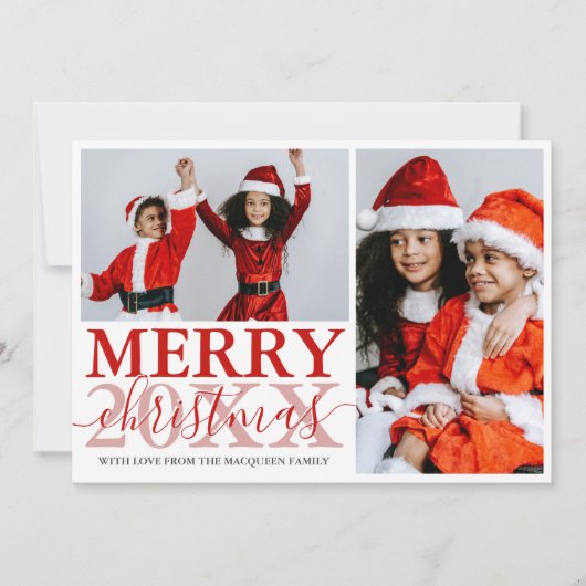 赤い白のスノーフレーク家族の写真コラージクリスマス シーズンカード (正面)