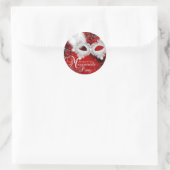 赤い白のスパークルマスク仮装パーティーシール ラウンドシール (バッグ)