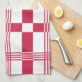 赤い白のタータンチェック格子状ストライプのパターン キッチンタオル (四つ折り)