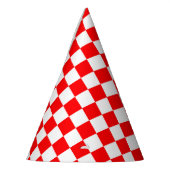 赤い白のチェッ市松模様にクパターン パーティーハット (左)