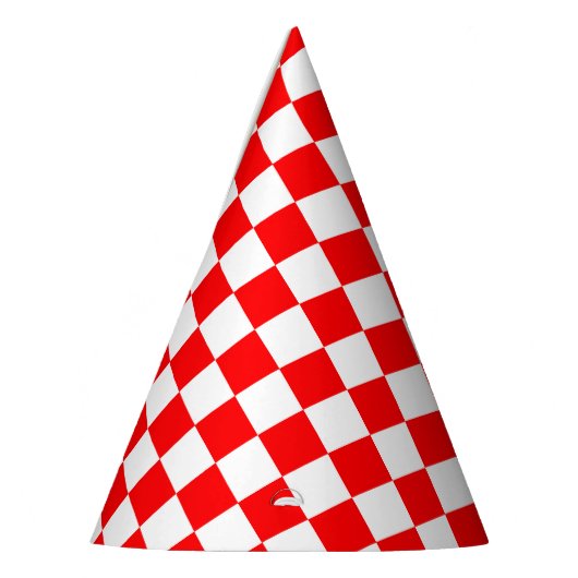 赤い白のチェッ市松模様にクパターン パーティーハット (左)