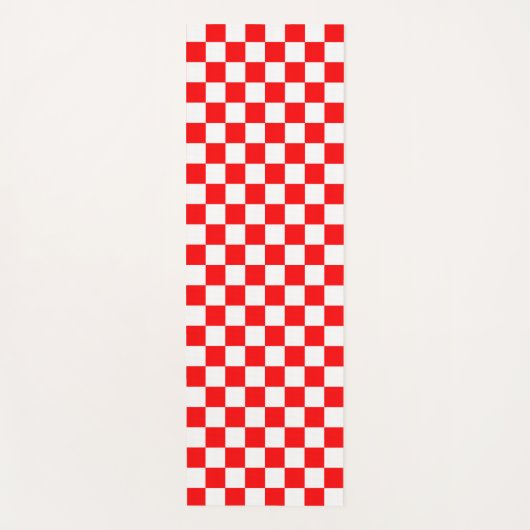 赤い白のチェッ市松模様にクパターン ヨガマット (正面)