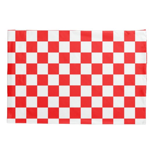 赤い白のチェッ市松模様にクパターン 枕カバー (裏面)