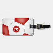 赤い白のチームカラーガールズボーイズサッカーバッグ ラゲッジタグ (正面横)