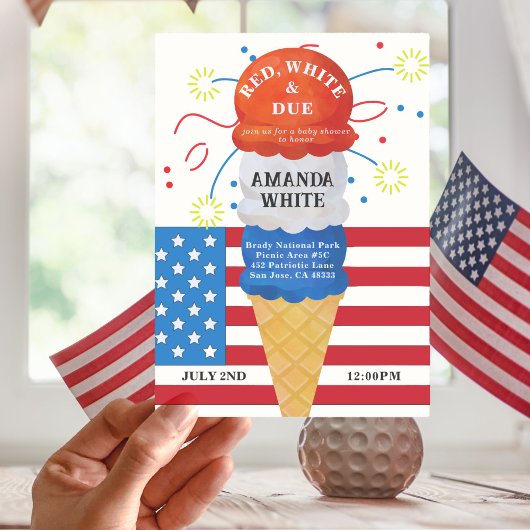 赤い白のデューティパトリオティズム4th赤ちゃんシャワー 招待状