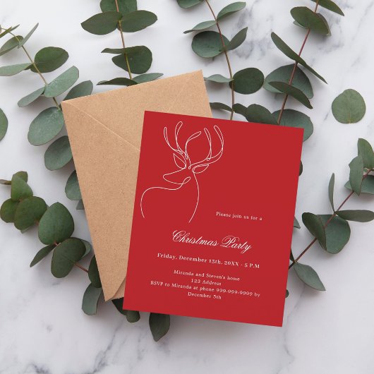 赤い白のトナカイのクリスマスパーティの招待状