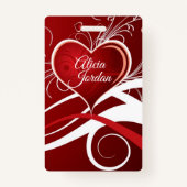 赤い白のハートと渦巻き バッジ (裏面)