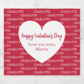 赤い白のハート名バレンタインデー スパークリングワインラベル (シングルラベル)