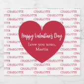 赤い白のハート名バレンタインデー スパークリングワインラベル (シングルラベル)