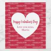 赤い白のハート名バレンタインデー ワインラベル (シングルラベル)