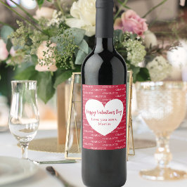 赤い白のハート名バレンタインデー ワインラベル