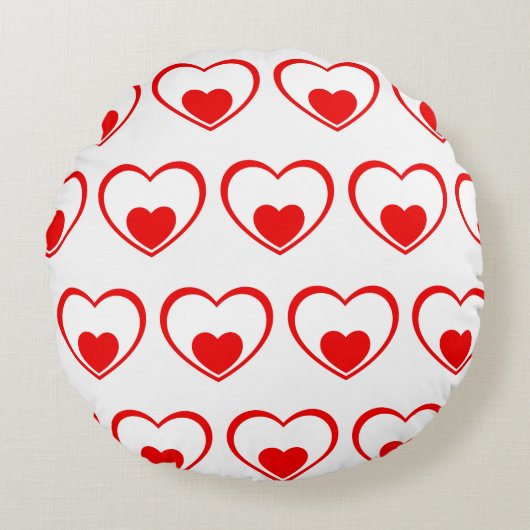 赤い白のハート ラウンドクッション (正面)