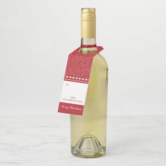 赤い白のパーソナライズされたクリスマスホリデーギフト ボトルネックタグ (アングル)