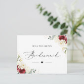赤い白のフローラは私の花嫁の提案カード ポストカード (スタンド正面)