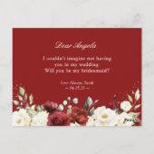 赤い白のフローラは私の花嫁の提案カード ポストカード (裏面)