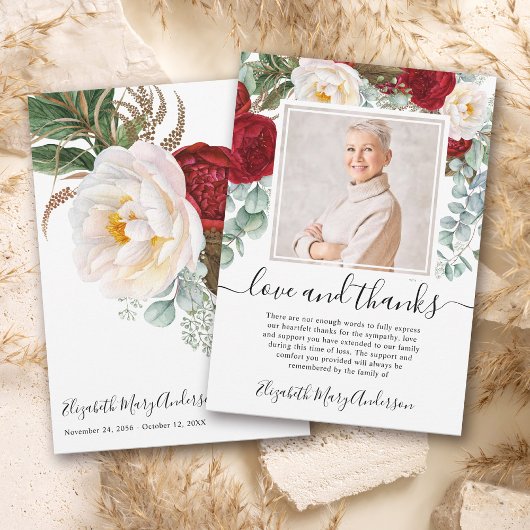 赤い白のフローラサンキューベリーフォト サンキューカード