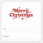 赤い白のレトロクリスマスプレゼントのラッピング スクエアシール (正面)