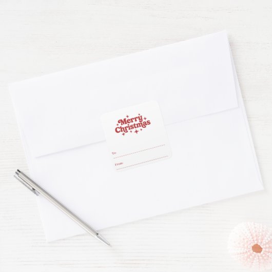 赤い白のレトロクリスマスプレゼントのラッピング スクエアシール (封筒)