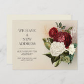 赤い白のヴィンテージフローラバラの移動発表 ポストカード (正面/裏面)