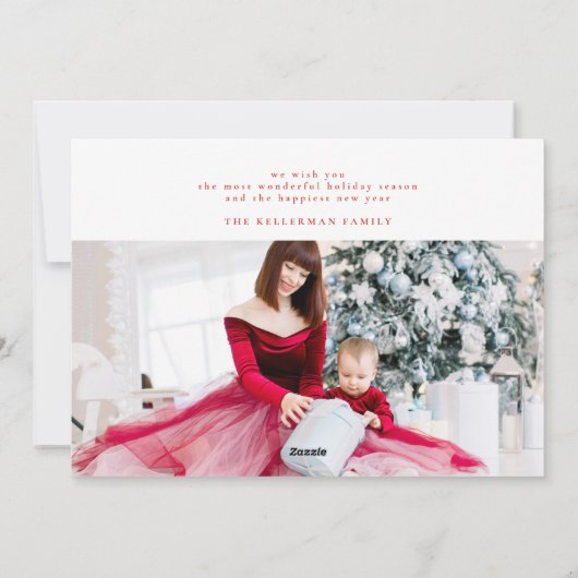 赤い白の単にクリスマスのミニマル写真をエレガント撮った写真 シーズンカード (裏面)