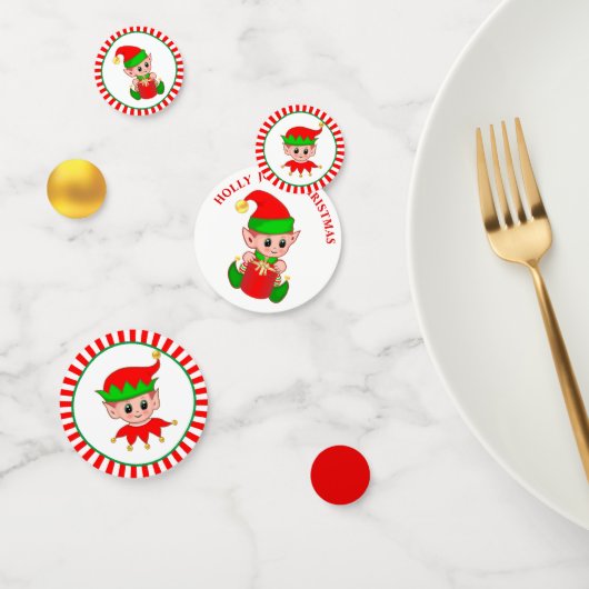 赤い白の可愛いクリスマス小妖精や小人 コンフェッティ (グループ)