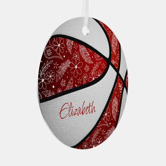 赤い白の女の子ボホ羽のバスケットボールのpaids メタルオーナメント (正面右)