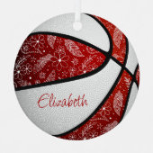 赤い白の女の子ボホ羽のバスケットボールのpaids メタルオーナメント (正面)
