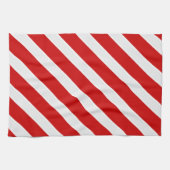 赤い白の対角線のストライプ キッチンタオル (横)