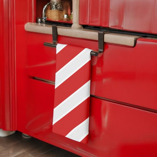 赤い白の対角線のストライプ キッチンタオル