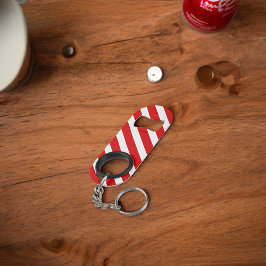 赤い白の対角線のストライプ キーホルダー栓抜き