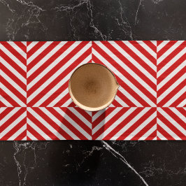 赤い白の対角線のストライプ ショートテーブルランナー