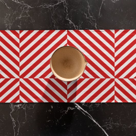 赤い白の対角線のストライプ ショートテーブルランナー