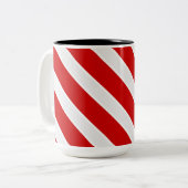 赤い白の対角線のストライプ ツートーンマグカップ (正面左)